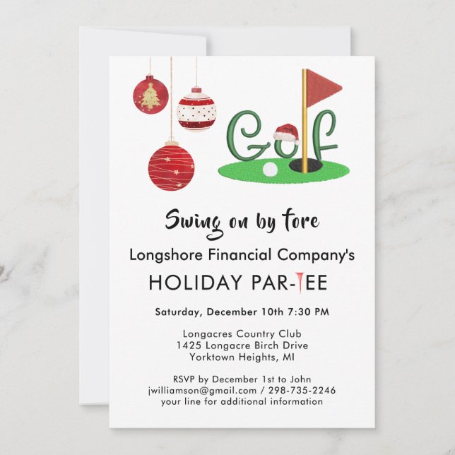 Invitation Business Christmas Golf Theme Party Par Tee (Devant)