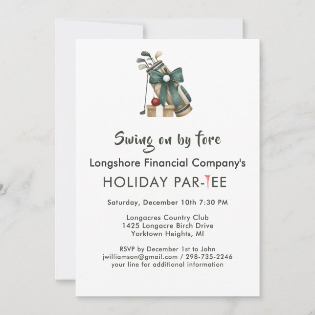 Invitation Business Christmas Golf Theme Party Par Tee (Devant)