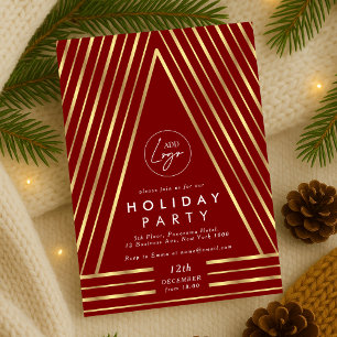 Invitation Business Logo Red & Gold Christmas Staff Party