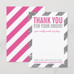 Invitation BUSINESS MERCI NOTE argent rayé parties scintillan