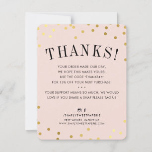 Invitation BUSINESS MERCI taches d'or moderne rose pâle