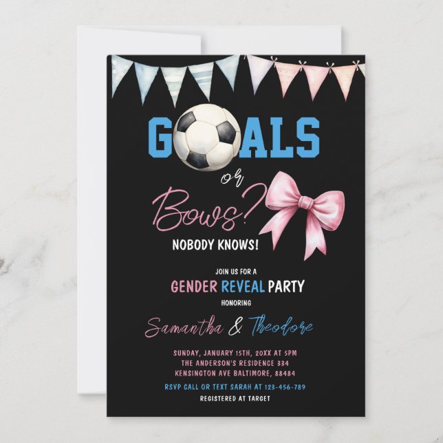 Invitation Buts ou Bows Garçon ou Fille Football Sexe Révéler (Devant)
