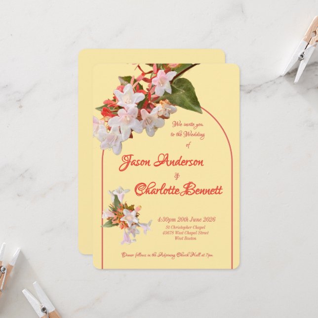 Invitation Butter Yellow & Honeysuckle Photo Wedding (Devant/Arrière en situation)