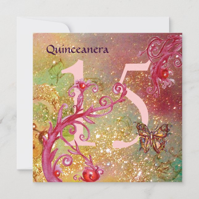 Invitation BUTTERFER EN OR SPARKLES Quinceanera Anniversaire (Devant)