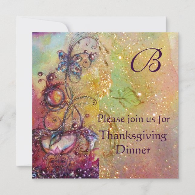 Invitation BUTTERFER PLANTE MONOGRAM Thanksgiving Dîner (Devant)