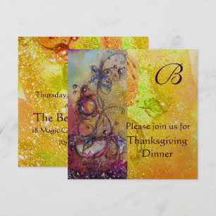 Invitation BUTTERFER PLANTE MONOGRAM Thanksgiving Dîner