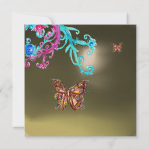Invitation BUTTERFLY AGATE, gris bleu rose vif rouge