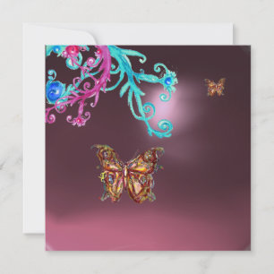 Invitation BUTTERFLY AMÉTHYST, bleu violet rose vif rouge