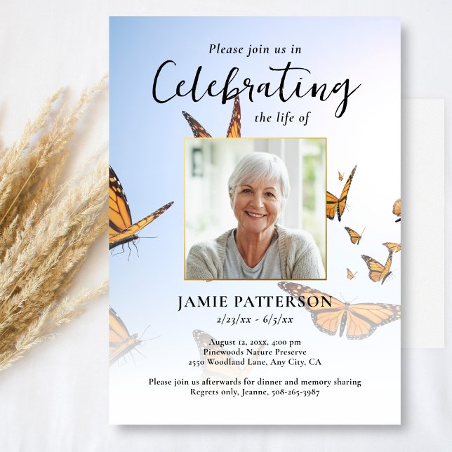 Invitation Butterfly, Celebration of Life Photo, Funeral (Créateur téléchargé)