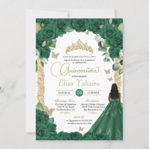 Invitation Butterfly Emerald Green Gold Princess Quinceanera
