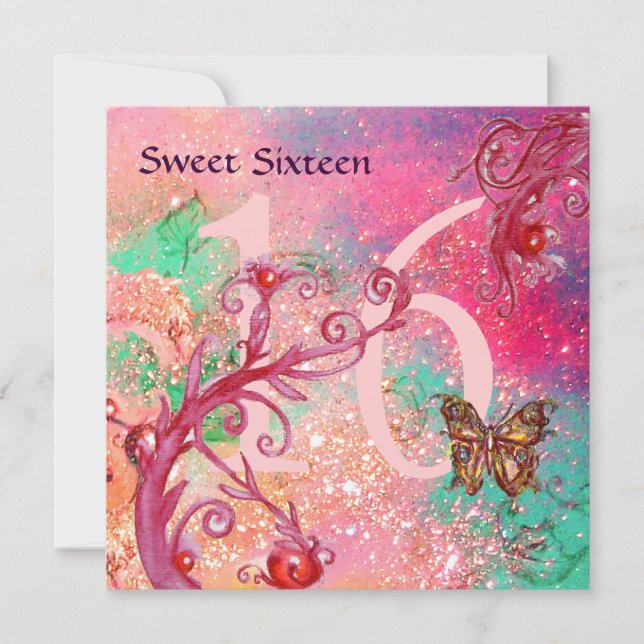 Invitation BUTTERFLY EN OR SPARKLES SWEET16 Anniversaire (Devant)