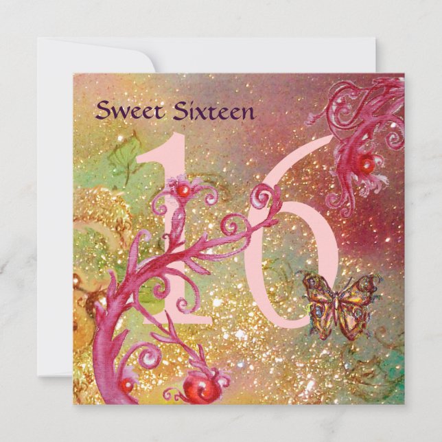 Invitation BUTTERFLY EN OR SPARKLES SWEET16 Anniversaire (Devant)