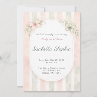 Invitation Butterfly Girl Baby in Bloom Watercolor Floral