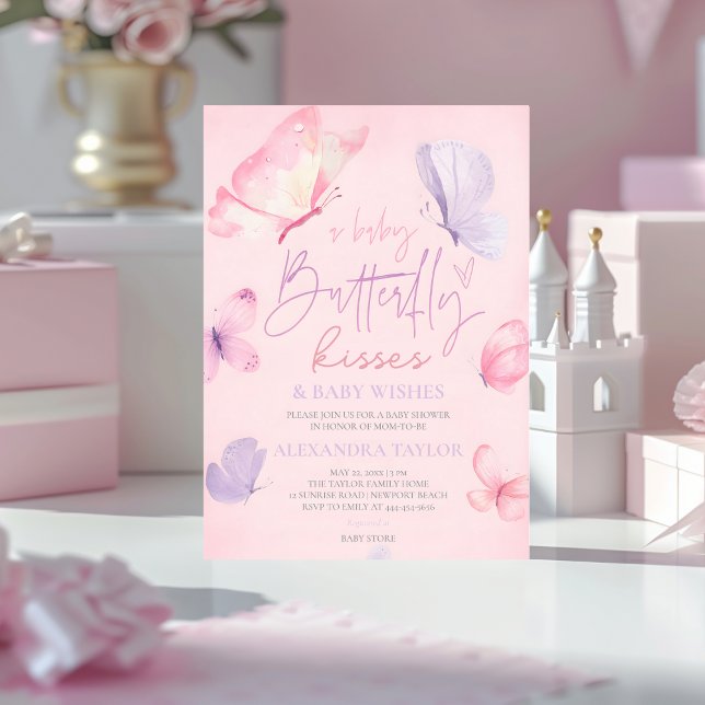 Invitation Butterfly Kisses Wishes elegant classy stylish  (Créateur téléchargé)