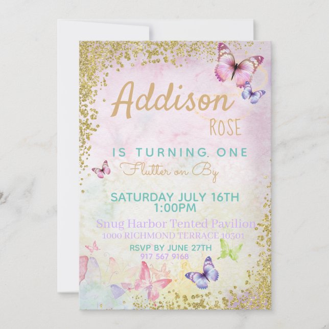 Invitation Butterfly Pastel Birthday (Devant)