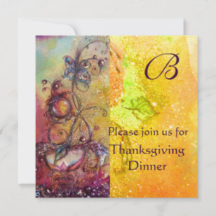 Invitation BUTTERFLY PLANTE MONOGRAM Thanksgiving Dîner Senti