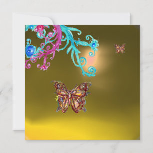 Invitation BUTTERFLY TOPAZ, jaune bleu rose vif violet