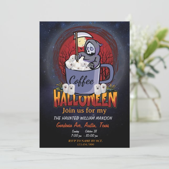 Invitation Buvez Du Café Et Soyez Effrayant Halloween Party (Debout devant)