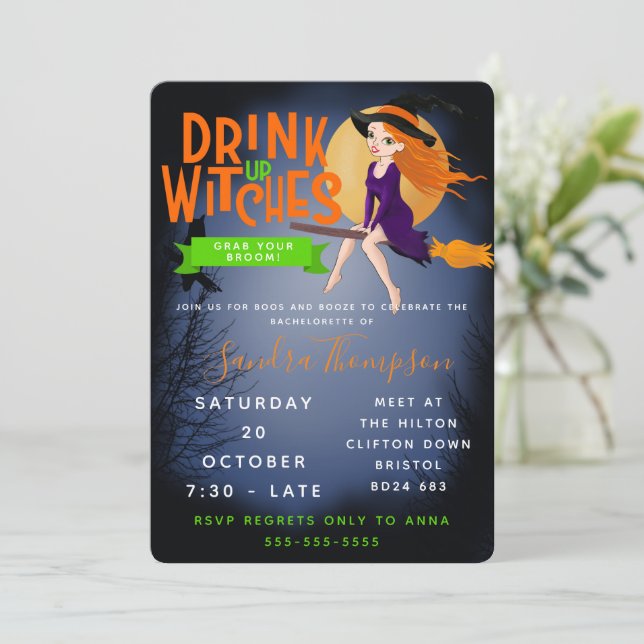 Invitation buvez sorcières halloween bachelorette fête (Debout devant)