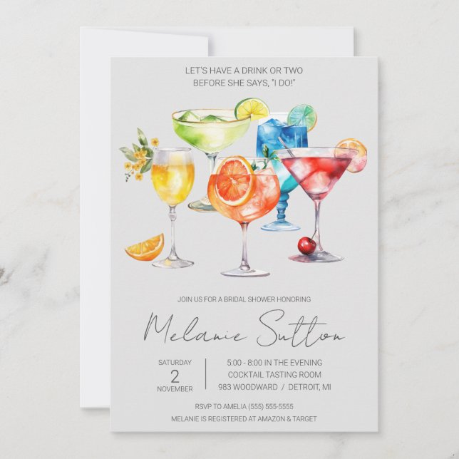 Invitation Buvons ! Fête des mariées Cocktail Boissons (Devant)