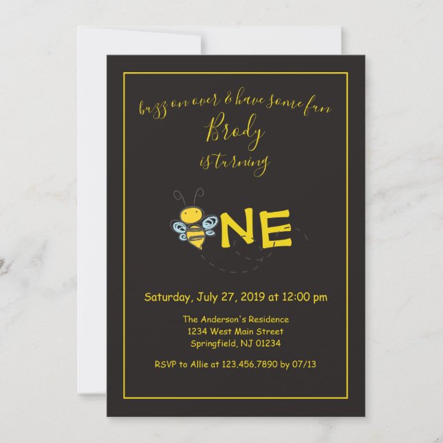 Invitation Buzz sur plus Bee premier anniversaire fête (Devant)