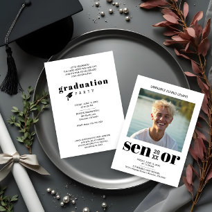 Invitation BW Moderne Éditorial Senior Photo Remise des diplô