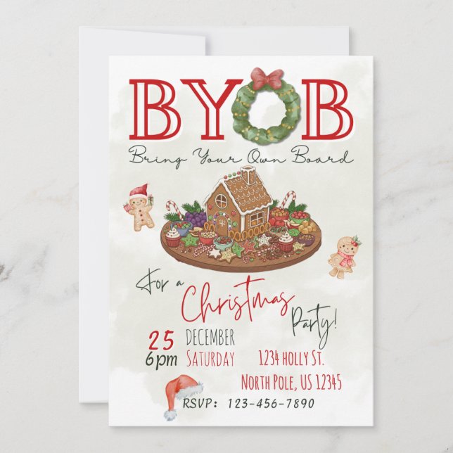 Invitation BYOB Charcuterie Board Christmas Party Invite (Devant)