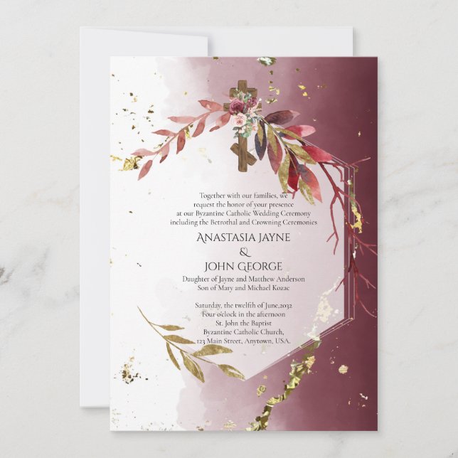 Invitation BYZANTINE Betrothal Crowne Crowne Croix Mariage Fl (Devant)