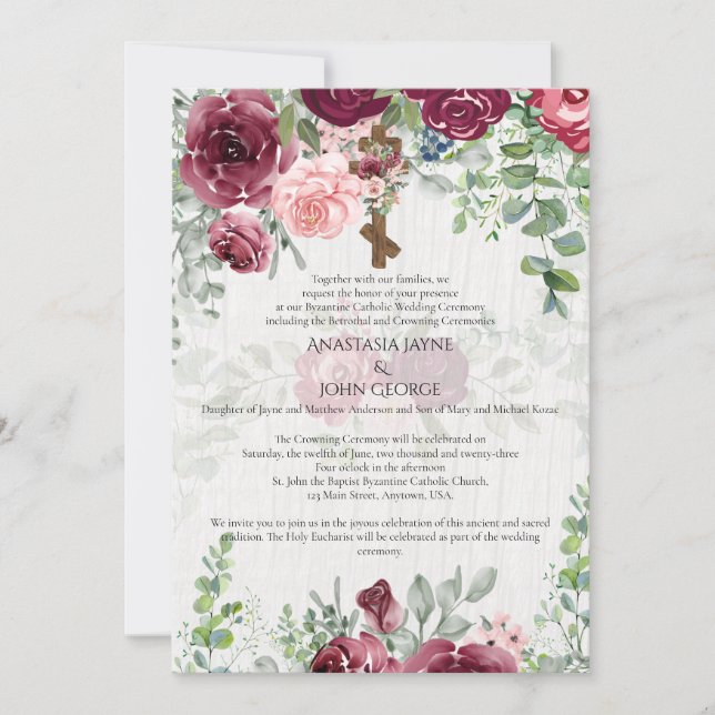 Invitation BYZANTINE Betrothal Crowne Crowne Croix Mariage Fl (Devant)