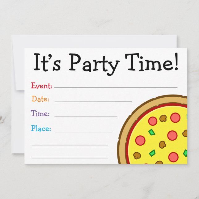 Invitation C’est l’heure de la fête ! Anniversaire de la pizz (Devant)