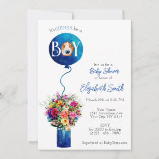 Invitation C’est un baby shower de cobaye en ballons bleu gar