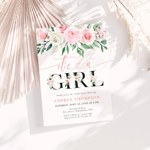 Invitation C’est un Baby shower floral rose rose et rose pour
