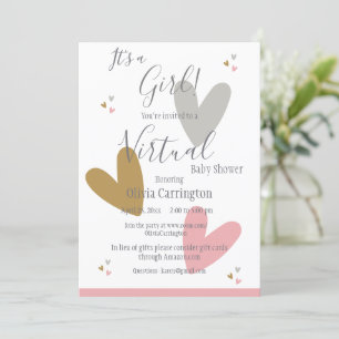 Invitation C’est un Baby shower virtuel rose Coeurs de FILLE