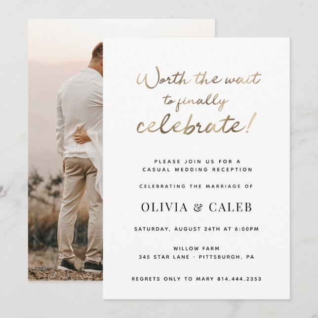 Invitation Ça vaut la peine d'attendre de célébrer le mariage (Devant / Derrière)