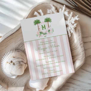 Invitation Cabana Rayures Palm Beach Monogram Crête