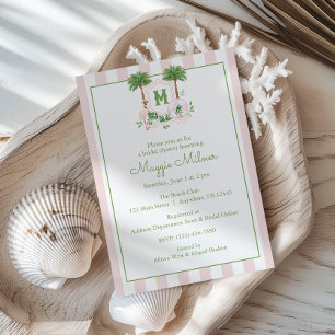 Invitation Cabana Rayures Palm Beach Monogramme Armoiries