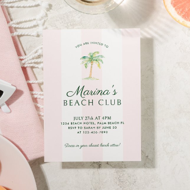 Invitation Cabana Rose Bleu Baies Palm Beach Club Anniversair (Créateur téléchargé)