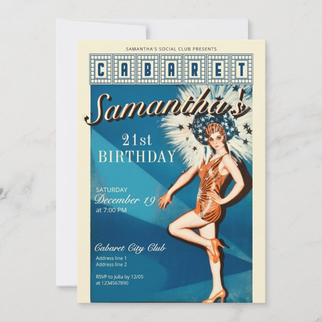 Invitation Cabaret Paris Parisien Glam Anniversaire (Devant)