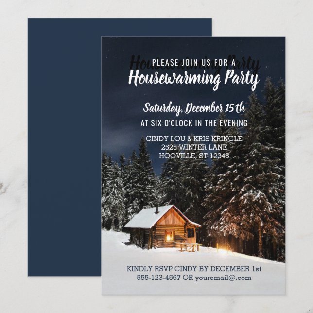 Invitation Cabine rustique d'hiver Fête du réchauffement dome (Devant / Derrière)
