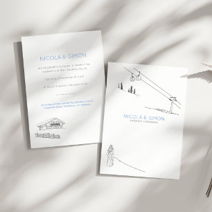 Invitation Câbles de ski Couple Embrasser les sommets enneigé