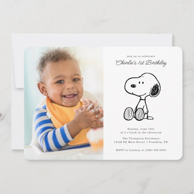 Invitation cacahuètes | Simple Snoopy Photo Anniversaire (Devant)