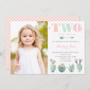 Invitation Cactus 2e fête d'anniversaire pour la fille avec p
