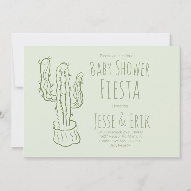 Invitation Cactus Baby shower Creusé à la main Pastel Green (Devant)
