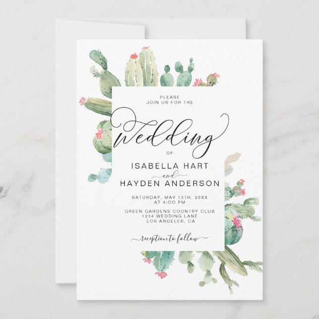 Invitation Cactus Boho Cactus Désert Succulents Mariage (Devant)