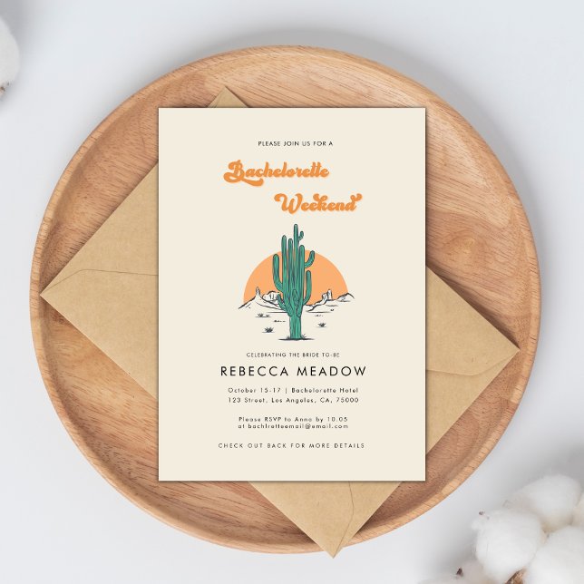 Invitation Cactus Boho Desert Retro les années 70 Bachelorett (Créateur téléchargé)