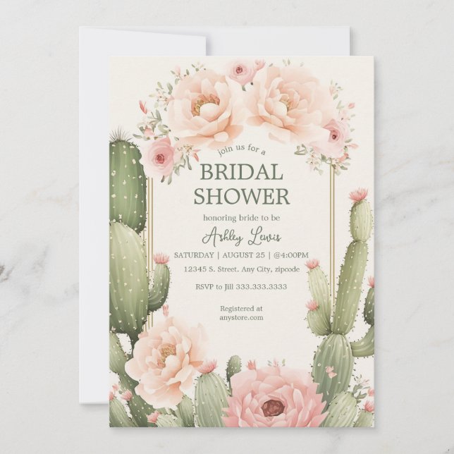 Invitation Cactus Boho Fête de mariage Floral désertique (Devant)