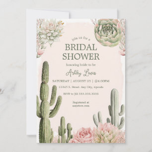 Invitation Cactus Boho Fleurs vertes Désert