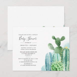 Invitation Cactus Couples Baby shower Aquarelle Script