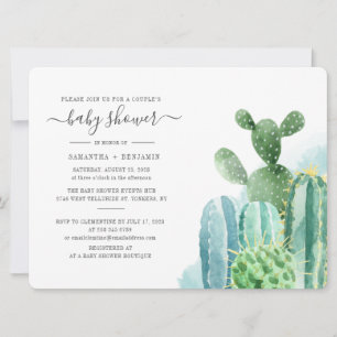 Invitation Cactus Couples Baby shower Aquarelle Succulente