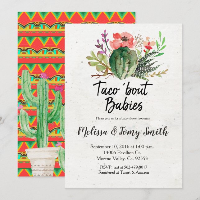 Invitation Cactus de baby shower d'ed de Co (Devant / Derrière)